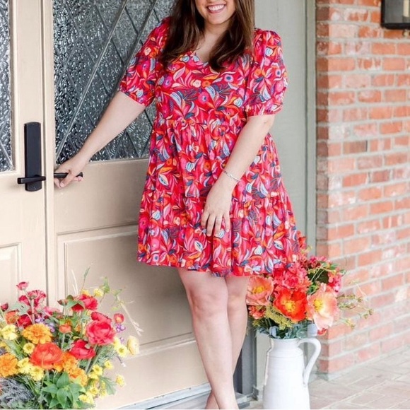 The Pioneer Woman Floral Tiered Mini Dress Plus 1X Colorful Whimsical Artsy - Picture 1 of 9